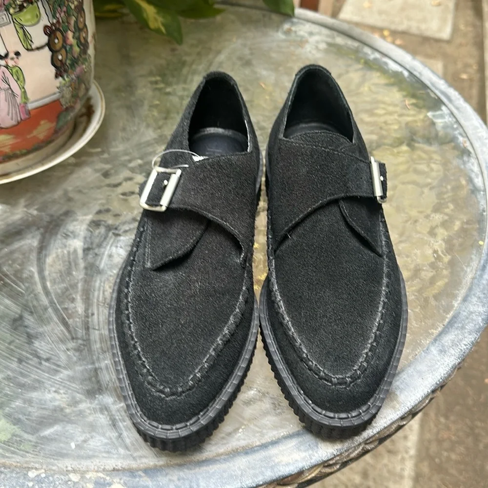 Re/ Done 70s Creeper Black Suede Platform Shoes